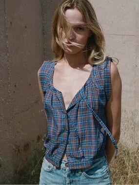 Doen roselle blouse French plaid